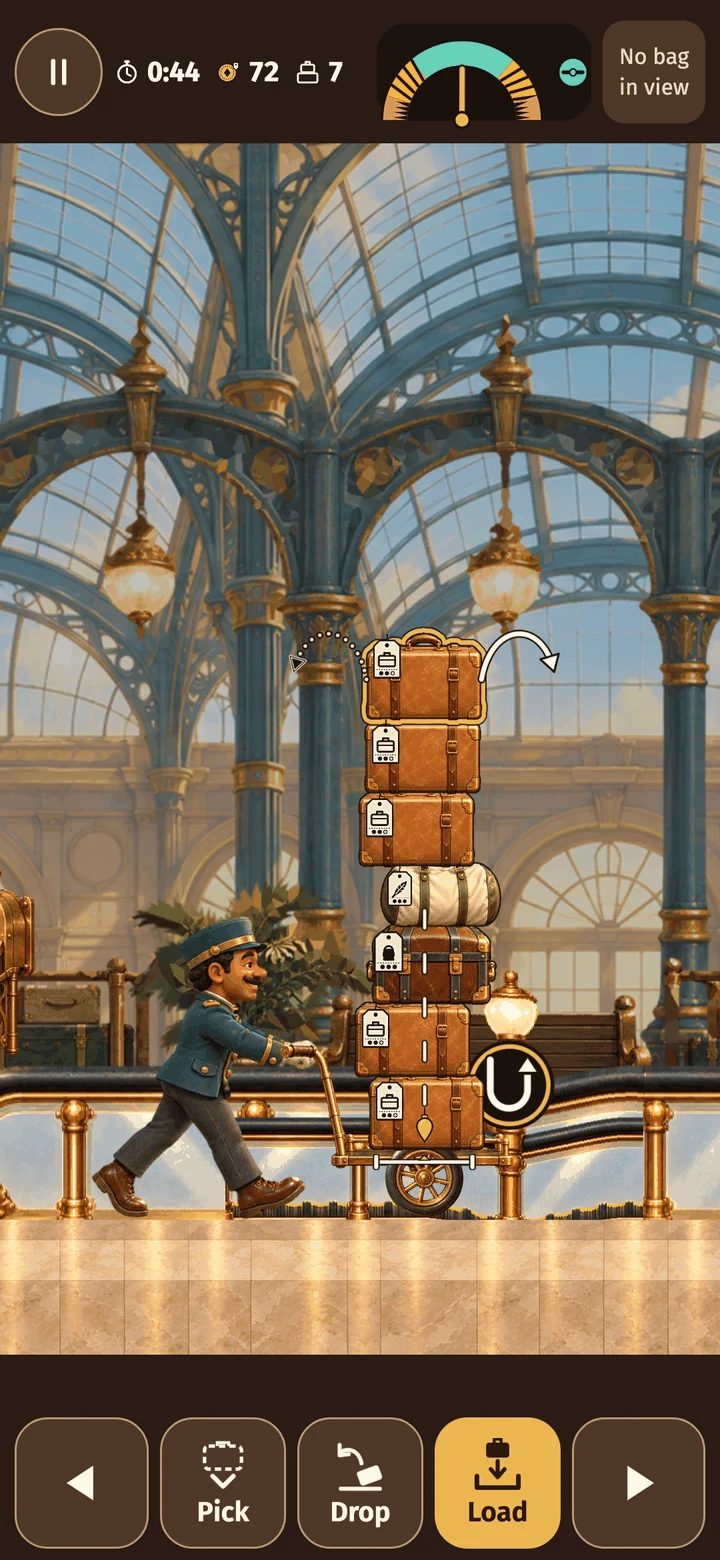 Actual Wobble Porter gameplay: the porter on a switchback escalator before its turning landing